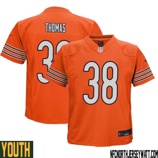 A.j. Thomas No 38 Youth Orange Chicago Bears Alternate Game Player Jersey – Replica