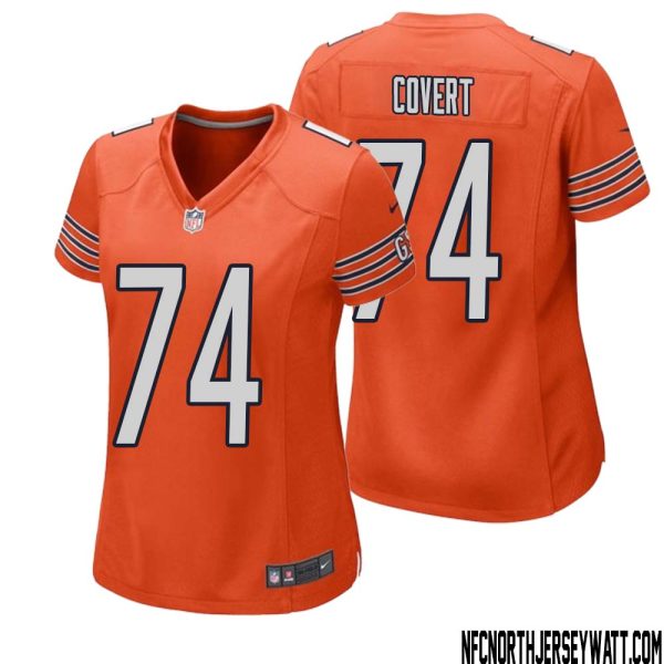 Jim Covert No 74 Women Orange Chicago Bears Alternate Game Player Jersey – Replica