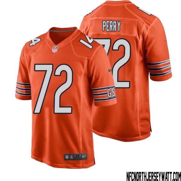 William Perry No 72 Men Orange Chicago Bears Alternate Game Player Jersey – Replica
