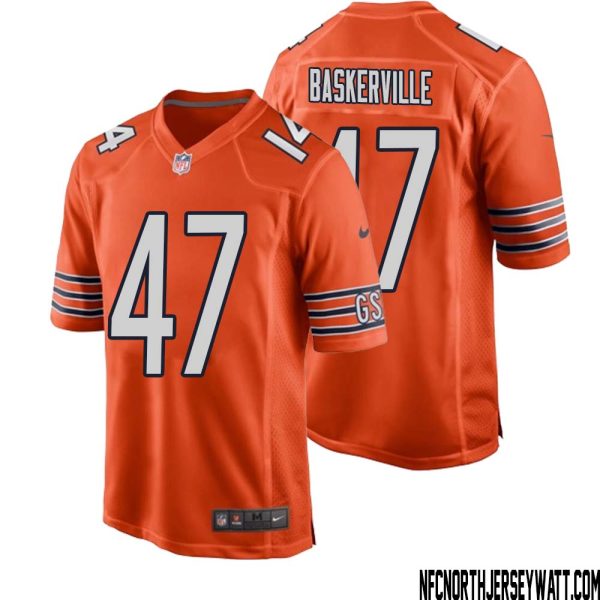Micah Baskerville No 47 Men Orange Chicago Bears Alternate Game Player Jersey – Replica