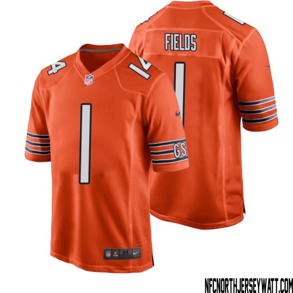 Justin Fields No 1 Men Orange Chicago Bears Alternate Game Player Jersey – Replica