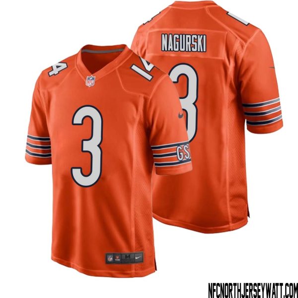 Bronko Nagurski No 3 Men Orange Chicago Bears Alternate Game Player Jersey – Replica