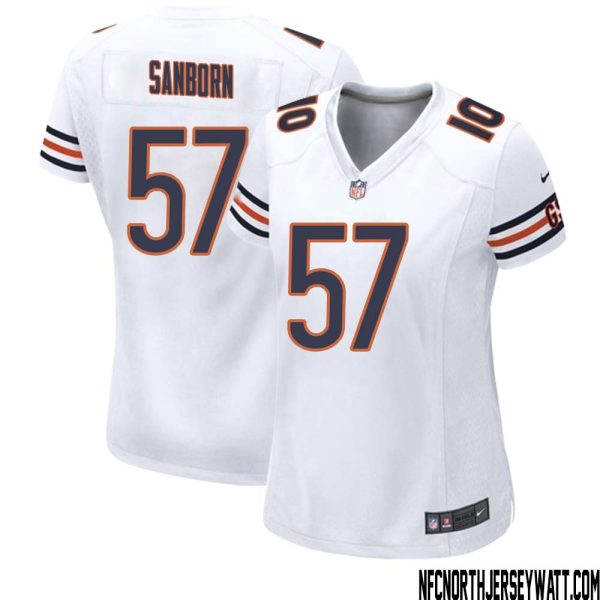 Jack Sanborn No 57 Women White Chicago Bears Away Game Jersey – Replica
