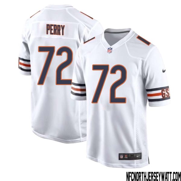 William Perry No 72 Men White Chicago Bears Away Game Jersey – Replica