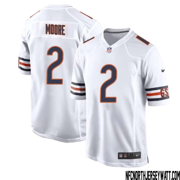 Dj Moore No 2 Men White Chicago Bears Away Game Jersey – Replica