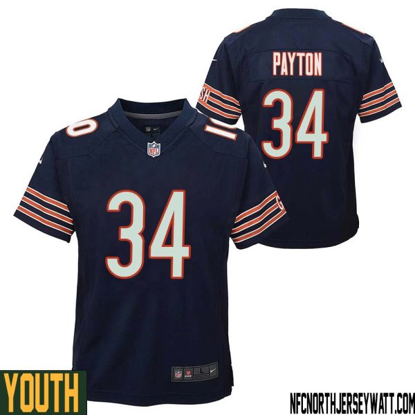 Walter Payton No 34 Chicago Bears Home Game Navy Jersey For Youth – Replica