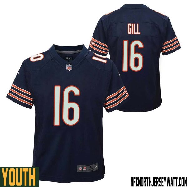 Trenton Gill No 16 Chicago Bears Home Game Navy Jersey for Youth – Replica