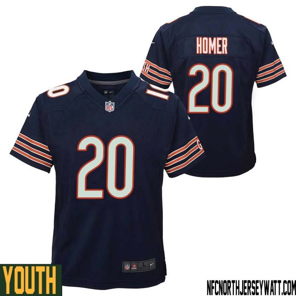 Travis Homer No 20 Chicago Bears Home Game Navy Jersey For Youth – Replica