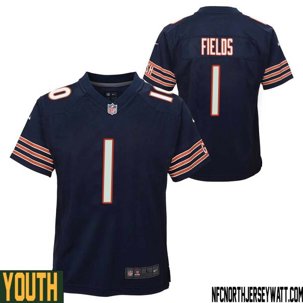 Justin Fields No 1 Chicago Bears Home Game Navy Jersey For Youth – Replica