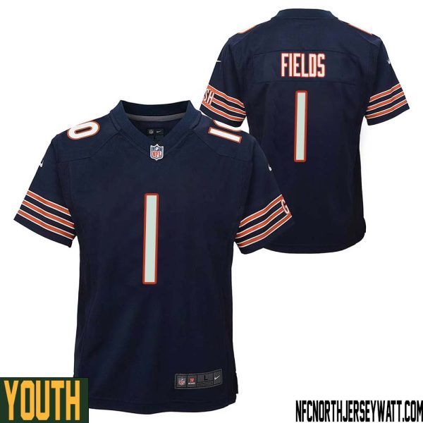 Justin Fields No 1 Chicago Bears Home Game Navy Jersey for Youth – Replica