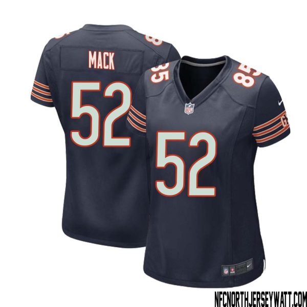 Khalil Mack No 52 Chicago Bears Home Game Navy Jersey For Women – Replica