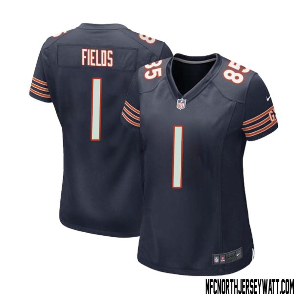 Justin Fields No 1 Chicago Bears Home Game Navy Jersey for Women – Replica