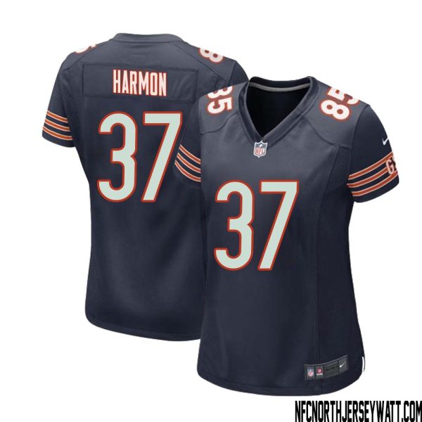 Duron Harmon No 37 Chicago Bears Home Game Navy Jersey For Women – Replica