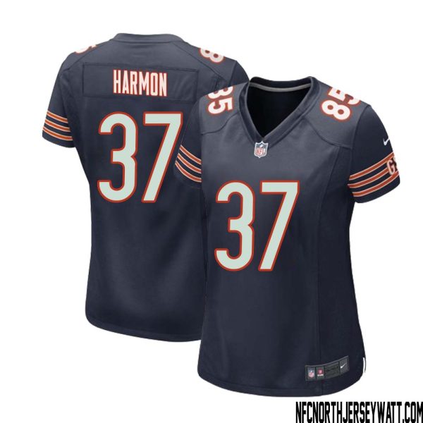 Duron Harmon No 37 Chicago Bears Home Game Navy Jersey for Women – Replica