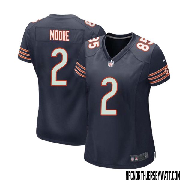 DJ Moore No 2 Chicago Bears Home Game Navy Jersey for Women – Replica