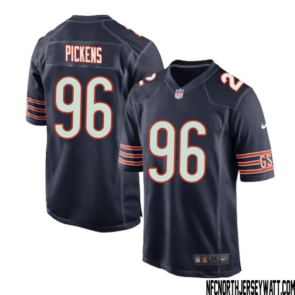 Zacch Pickens No 96 Chicago Bears Home Game Navy Jersey For Men – Replica