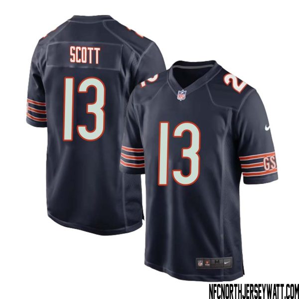 Tyler Scott No 13 Chicago Bears Home Game Navy Jersey For Men – Replica
