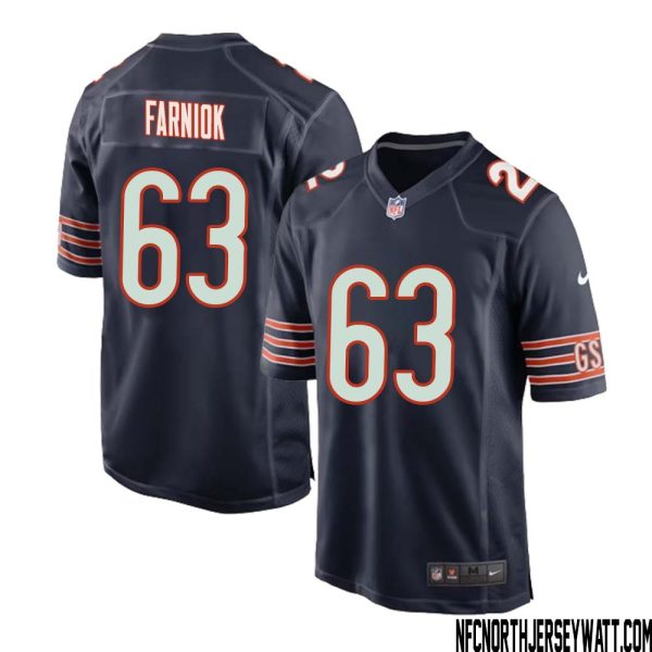 Matt Farniok No 63 Chicago Bears Home Game Navy Jersey for Men – Replica