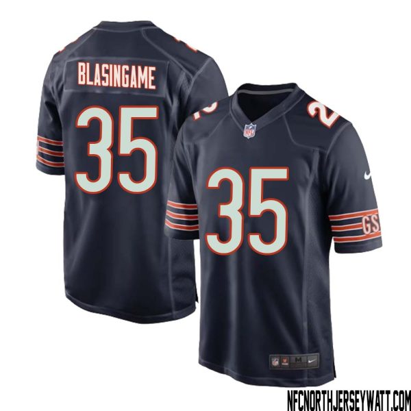 Khari Blasingame No 35 Chicago Bears Home Game Navy Jersey For Men – Replica