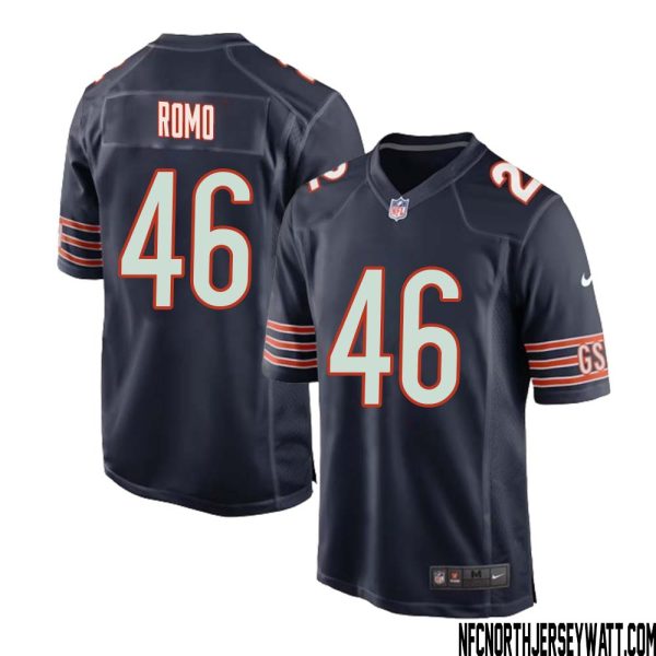 John Parker Romo No 46 Chicago Bears Home Game Navy Jersey For Men – Replica