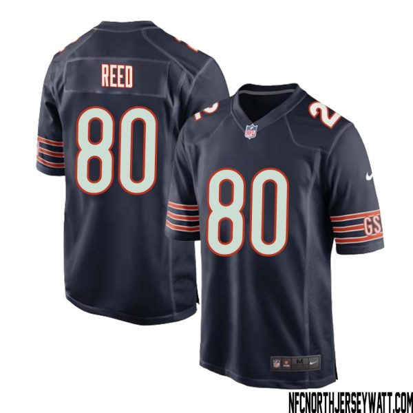 Joe Reed No 80 Chicago Bears Home Game Navy Jersey For Men – Replica