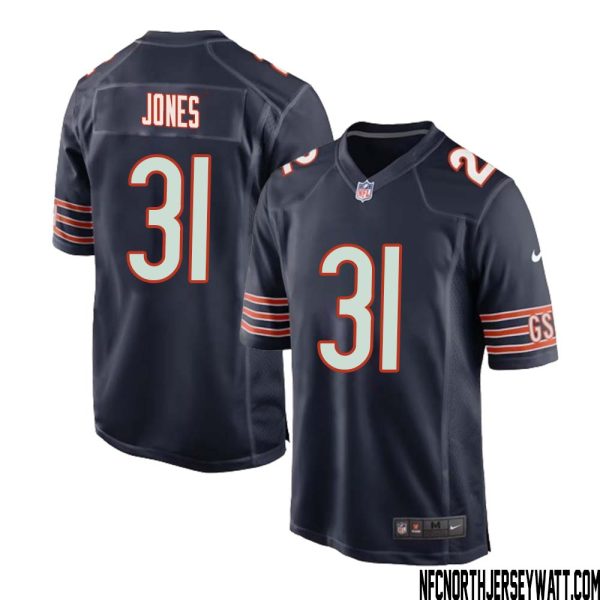 Jaylon Jones No 31 Chicago Bears Home Game Navy Jersey For Men – Replica