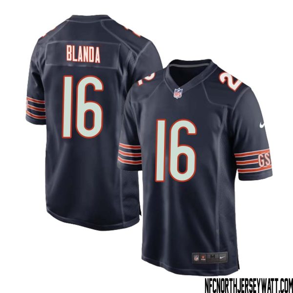 George Blanda No 16 Chicago Bears Home Game Navy Jersey For Men – Replica