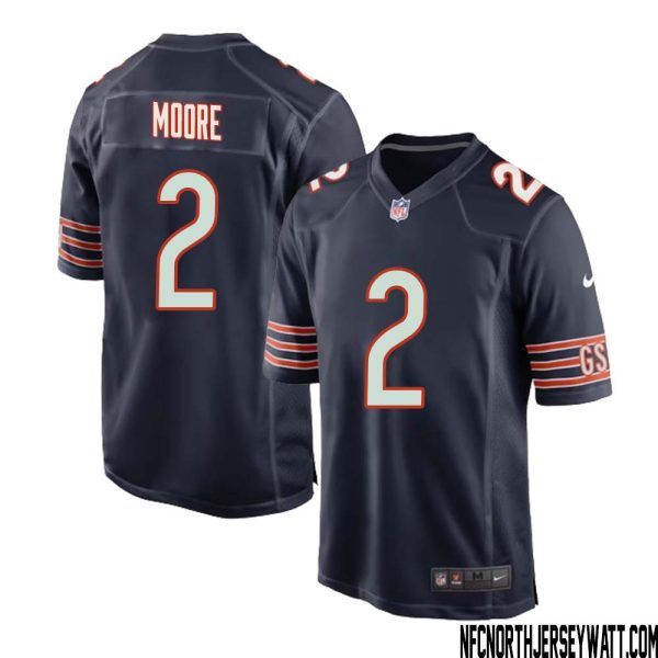 DJ Moore No 2 Chicago Bears Home Game Navy Jersey for Men – Replica