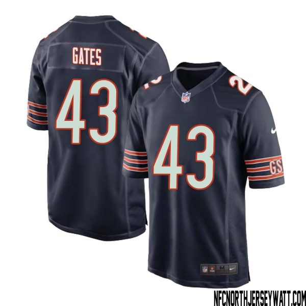 DeMarquis Gates No 43 Chicago Bears Home Game Navy Jersey for Men – Replica