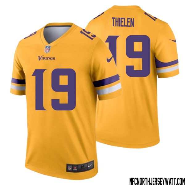 Adam Thielen No 19 Men Minnesota Vikings Gold Inverted Legend Jersey – Replica