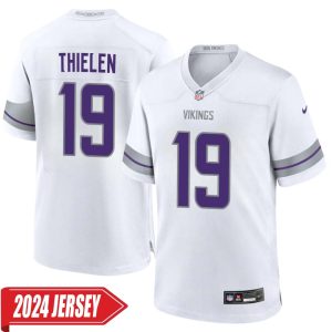 Adam Thielen No 19 Men’s Minnesota Vikings White Alternate Custom Game 2024 Jersey