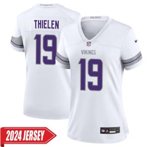 Adam Thielen No 19 Woman’s Minnesota Vikings White Alternate Custom Game 2024 Jersey