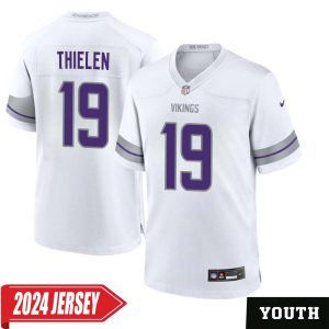 Adam Thielen No 19 Youth’s Minnesota Vikings White Alternate Custom Game 2024 Jersey