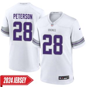 Adrian Peterson No 28 Men’s Minnesota Vikings White Alternate Custom Game 2024 Jersey