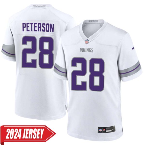 Adrian Peterson No 28 Men’S Minnesota Vikings White Alternate Custom Game 2024 Jersey
