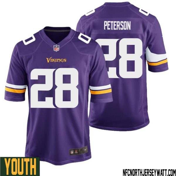 Adrian Peterson No 28 Minnesota Vikings Game Jersey Court Purple For Youth – Replica
