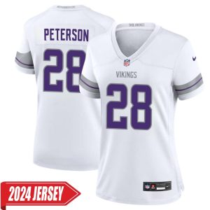 Adrian Peterson No 28 Woman’s Minnesota Vikings White Alternate Custom Game 2024 Jersey
