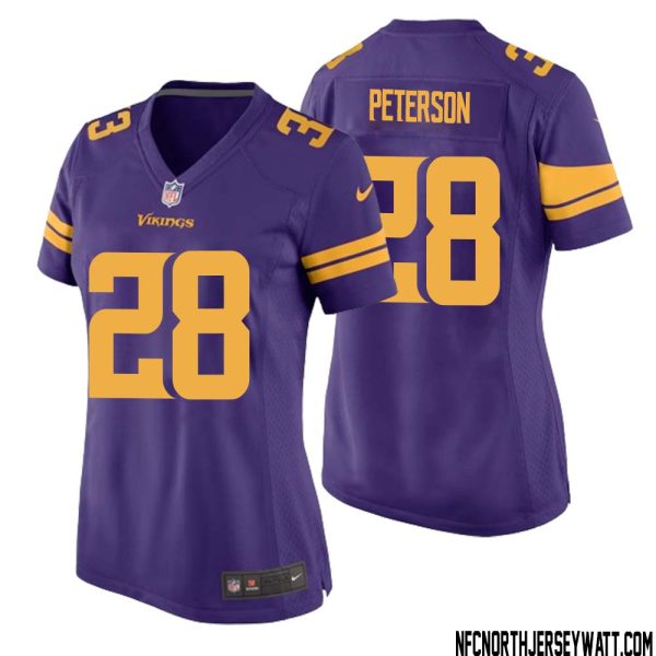 Adrian Peterson No 28 Women Purple Minnesota Vikings Alternate Game Jersey – Replica