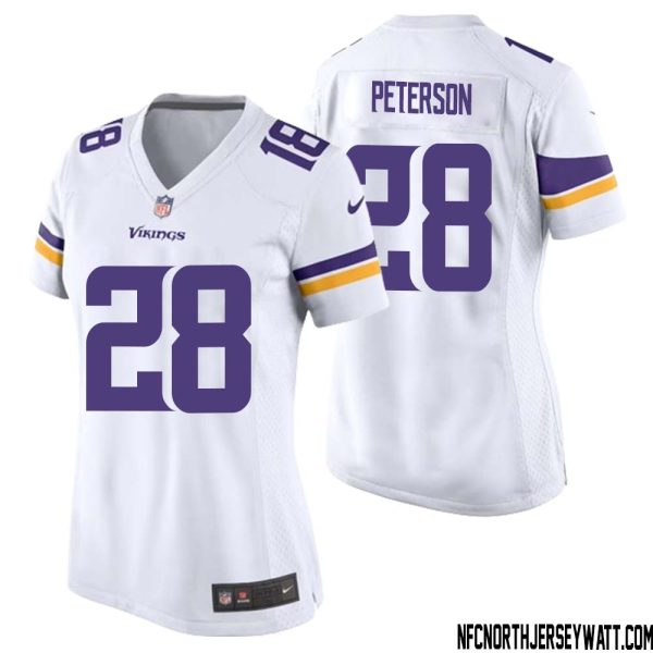 Adrian Peterson No 28 Women White Minnesota Vikings Game Player Away Jersey – Replica