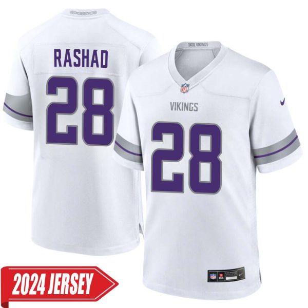 Ahmad Rashad No 28 Men’S Minnesota Vikings White Alternate Custom Game 2024 Jersey