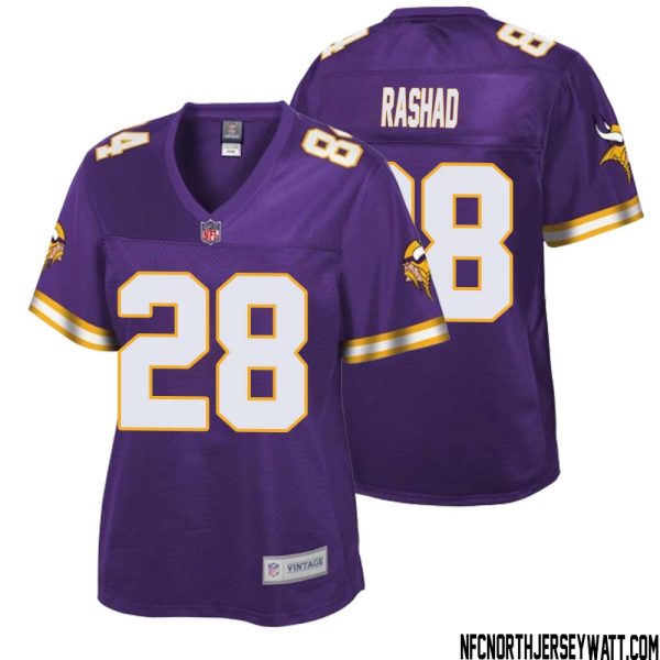 Ahmad Rashad No 28 Women NFL Pro Line Purple Minnesota Vikings Retired Player Replica Jersey