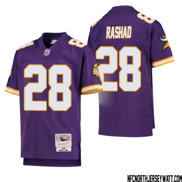 Ahmad Rashad No 28 Youth Mitchell & Ness Purple Minnesota Vikings 1998 Legacy Retired Player Jersey- Replica