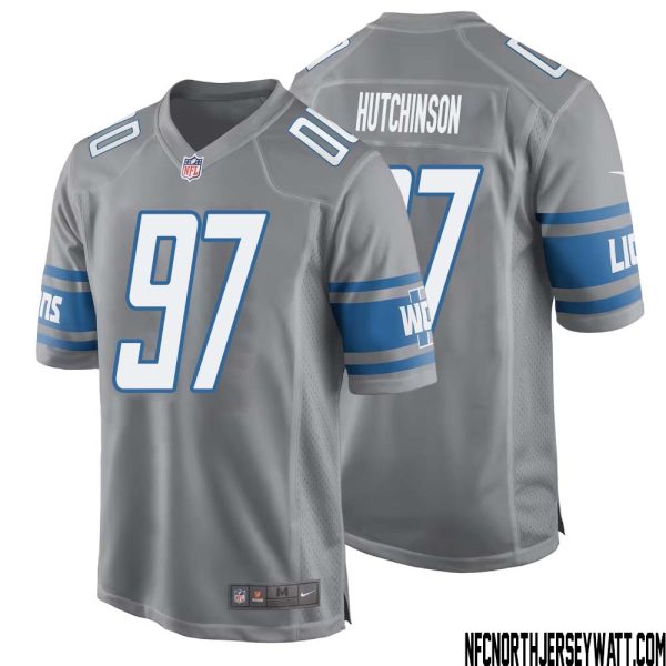 Aidan Hutchinson No 97 Men Gray Detroit Lions Player Alternate Game Jersey – Replica