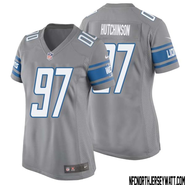 Aidan Hutchinson No 97 Women Gray Detroit Lions Player Alternate Game Jersey – Replica