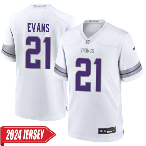 Akayleb Evans No 21 Men’S Minnesota Vikings White Alternate Custom Game 2024 Jersey