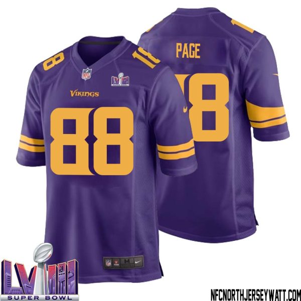 Alan Page No 88 Minnesota Vikings Super Bowl Lviii Alternate Game Jersey Purple For Men – Replica