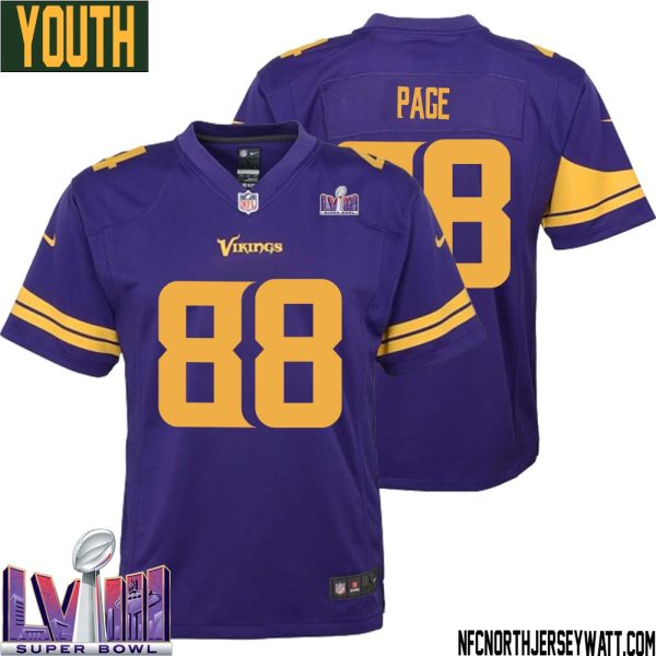 Alan Page No 88 Minnesota Vikings Super Bowl Lviii Alternate Game Jersey Purple For Youth – Replica
