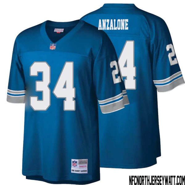 Alex Anzalone No 34 Men Mitchell & Ness Blue Detroit Lions Legacy Replica Jersey