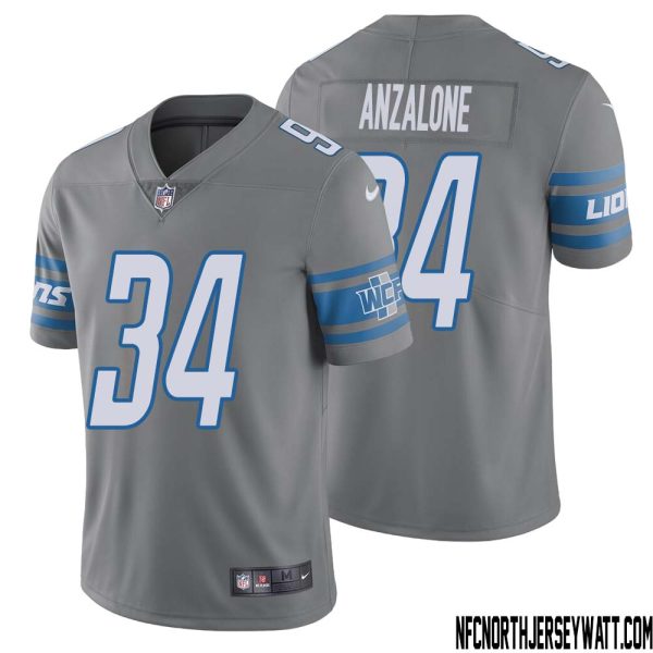 Alex Anzalone No 34 Men Steel Detroit Lions Vapor Untouchable Color Rush Limited Player Jersey – Replica