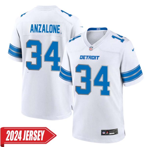 Alex Anzalone No 34 Men’S Detroit Lions Away Game 2024 Jersey – White